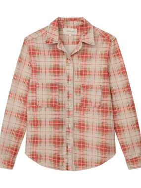 THE GREAT. 100% Cotton Cream and Orange Plaid Shirt - size 0, XS